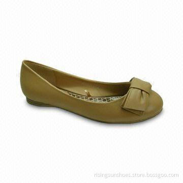 Women's Flat Casual Shoes with Basic Ballerina Style, Bow Decoration, Cross Stitching Insole